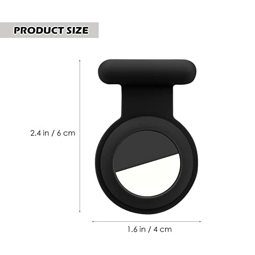 Black keychain holder with dimensions labeled.