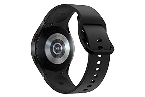 Back view of a black smartwatch with a round face