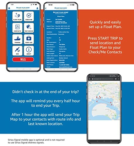 Float plan app features and interface screenshots.