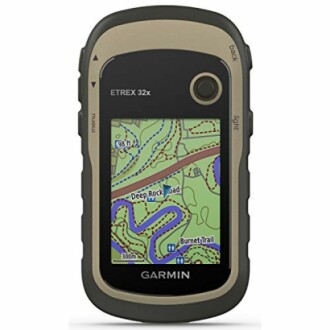 Garmin eTrex 32x handheld GPS device displaying a map