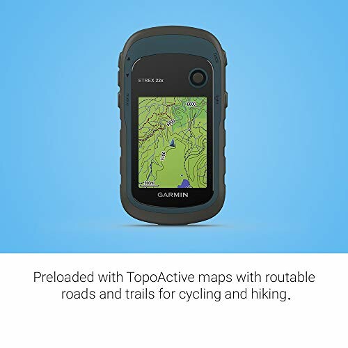 Garmin eTrex 22x handheld GPS with TopoActive maps for cycling and hiking.