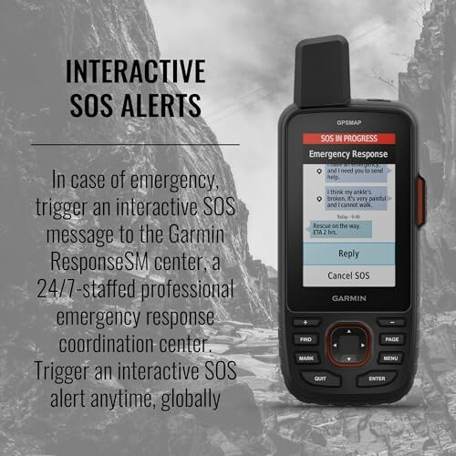 Garmin device with interactive SOS alert feature.