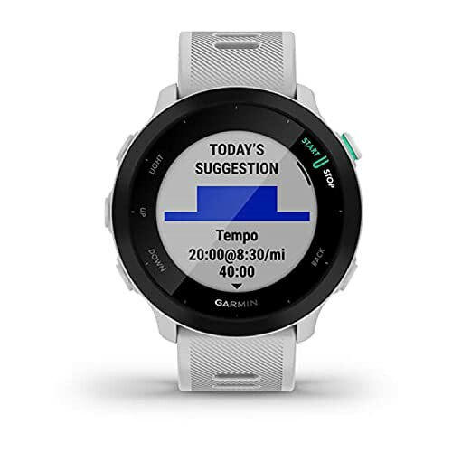 Garmin smartwatch showing today's tempo suggestion with time and pace.
