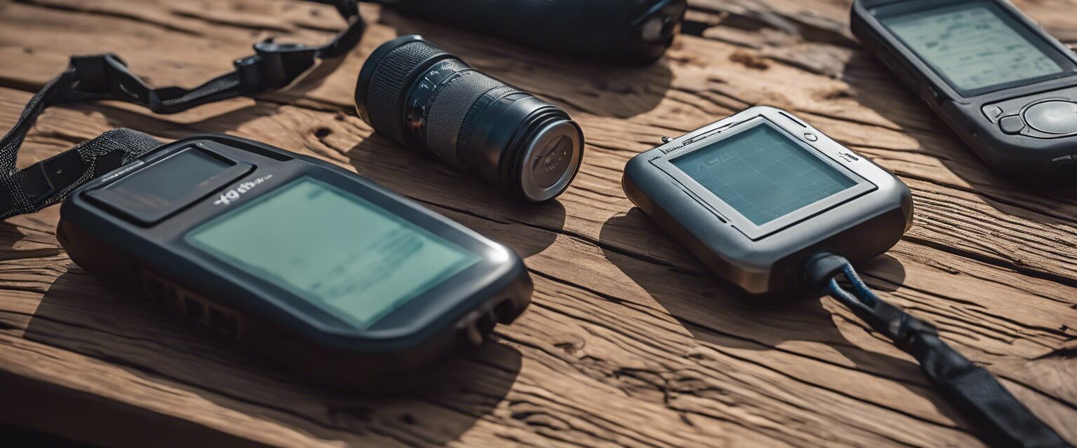 GPS devices on a wooden table