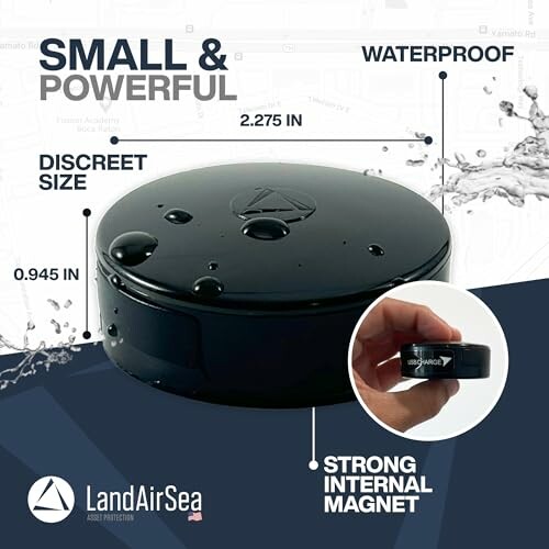 Compact GPS tracker with waterproof design and strong magnet.