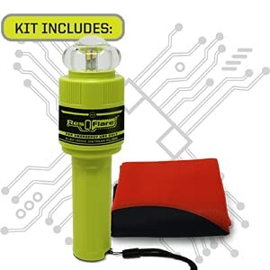 Rescue flare kit with electronic flare and red pouch.