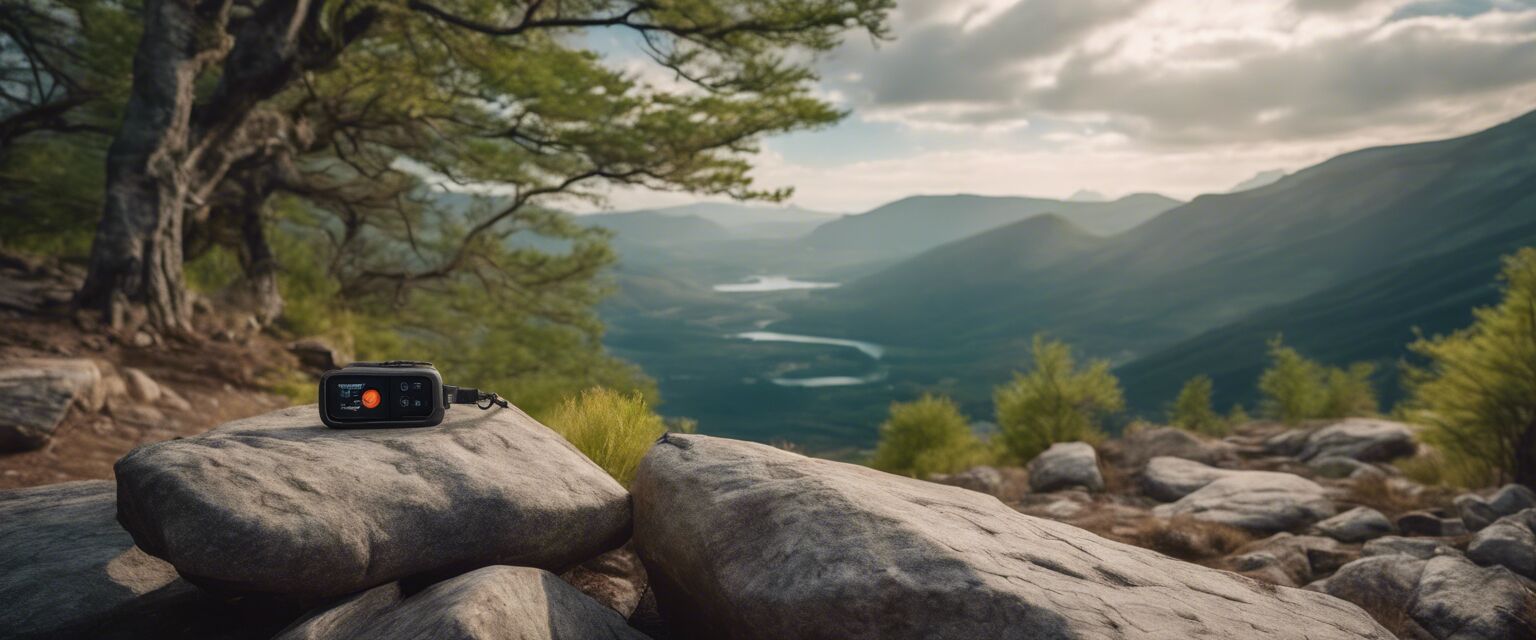Waterproof GPS device in a scenic hiking environment