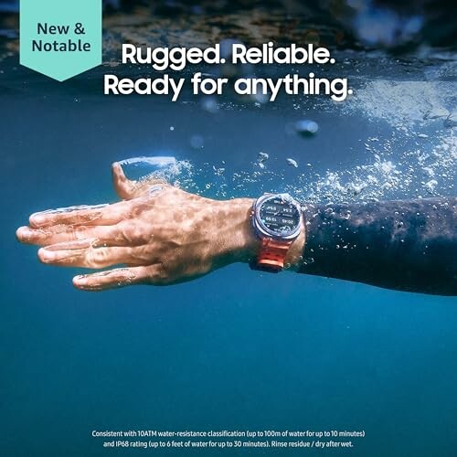 A smartwatch on a diver's wrist underwater, highlighting its rugged and reliable design.