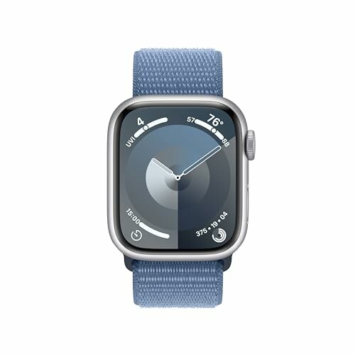 Smartwatch with blue band showing fitness app