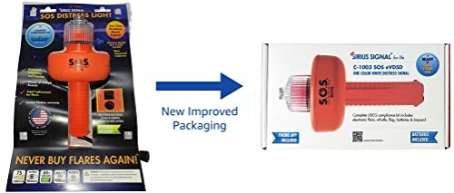 SOS distress light showing old and new packaging